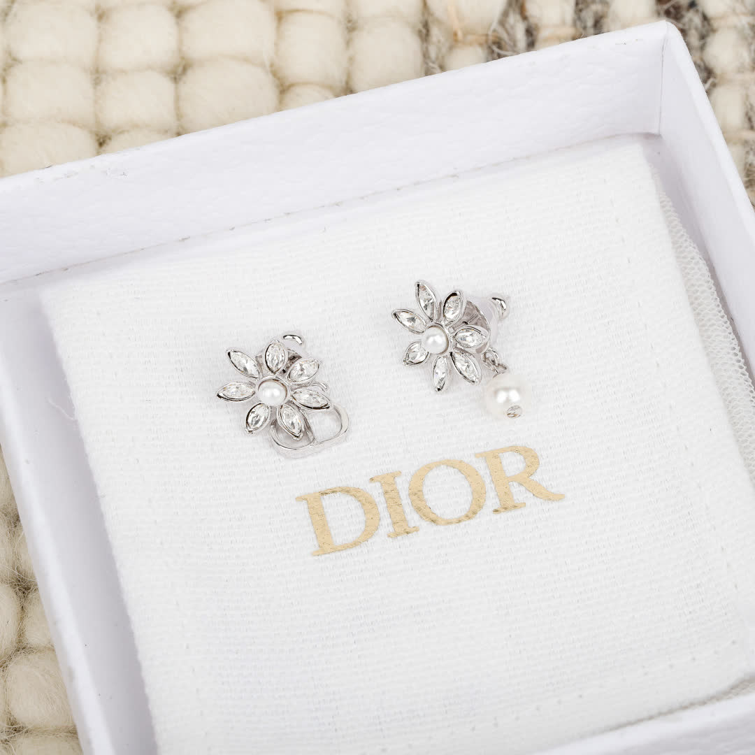 Dior Silver Flower Earrings