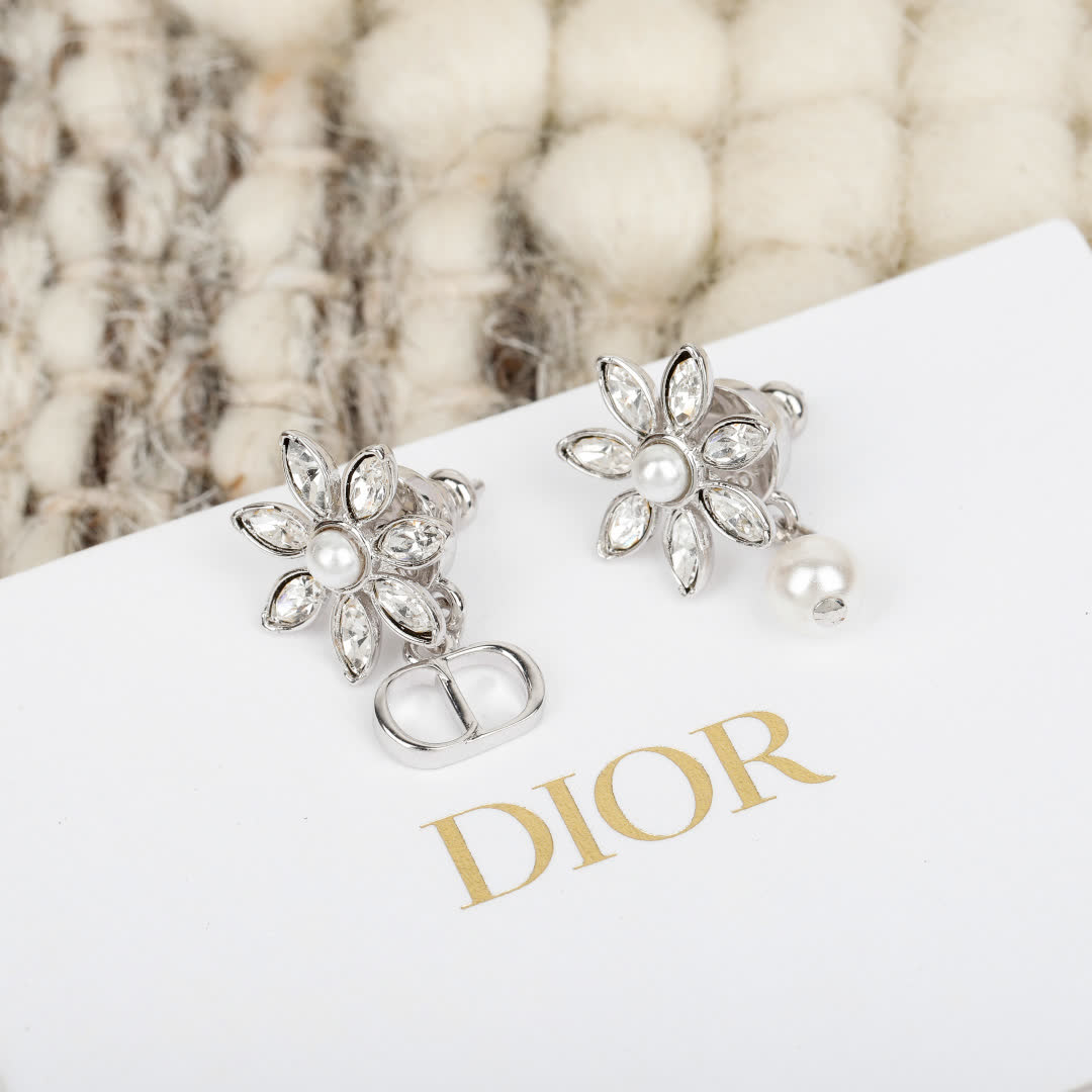 Dior Silver Flower Earrings