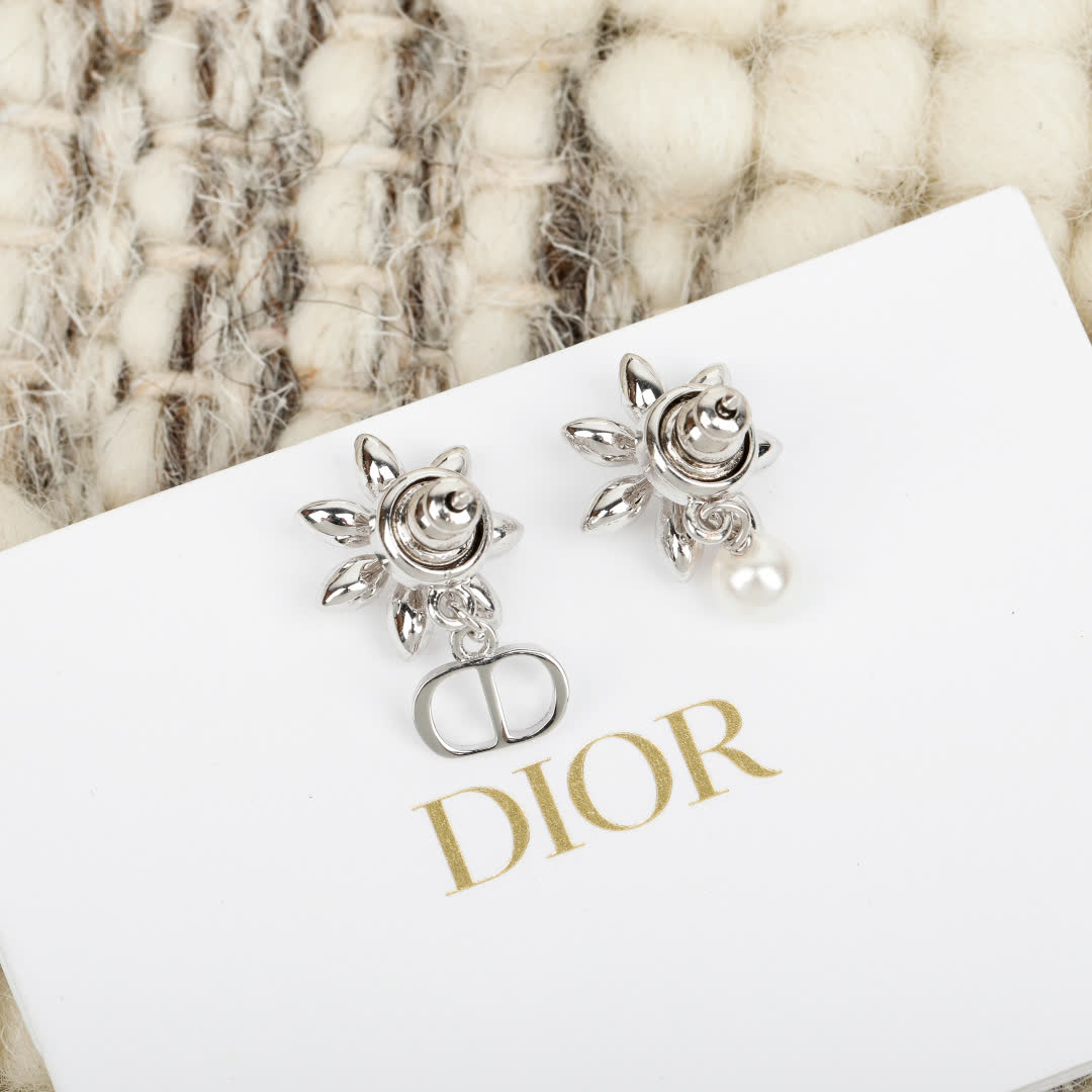 Dior Silver Flower Earrings