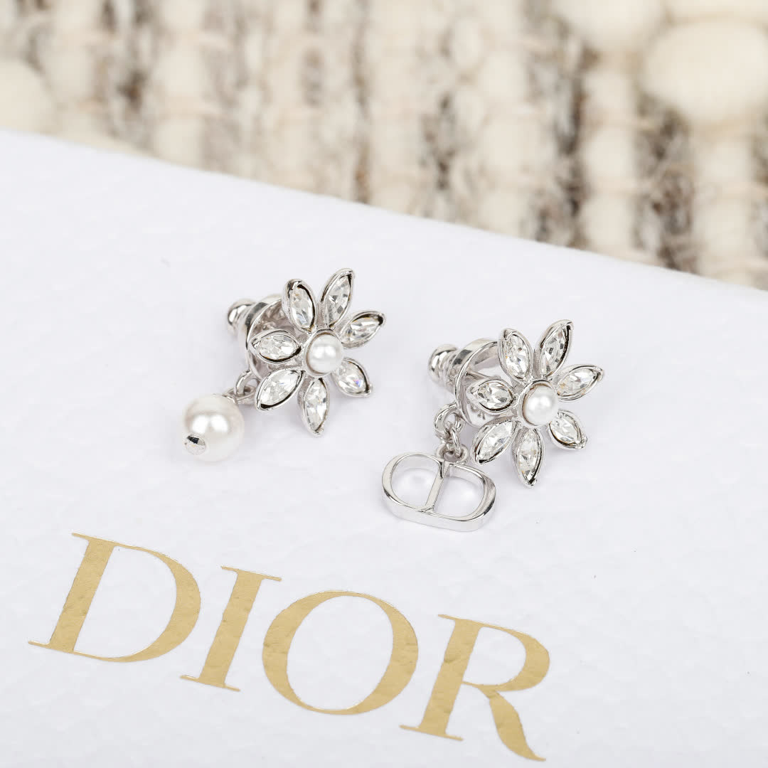 Dior Silver Flower Earrings