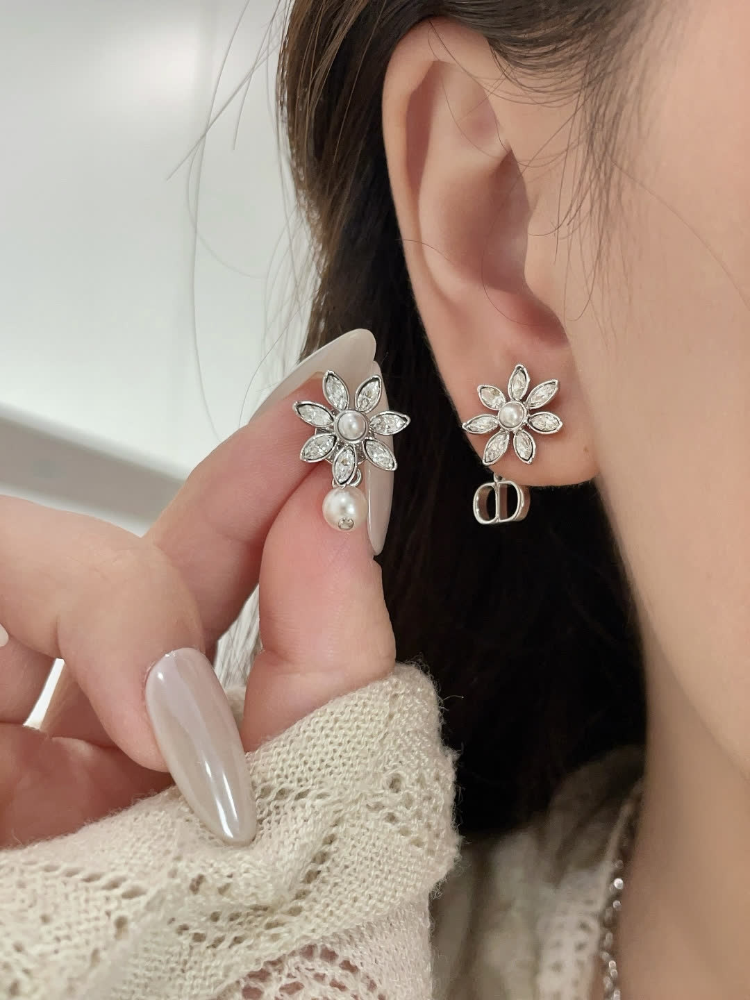 Dior Silver Flower Earrings