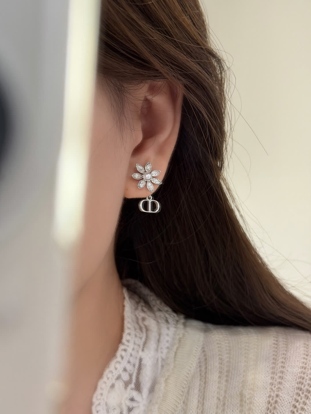 Dior Silver Flower Earrings