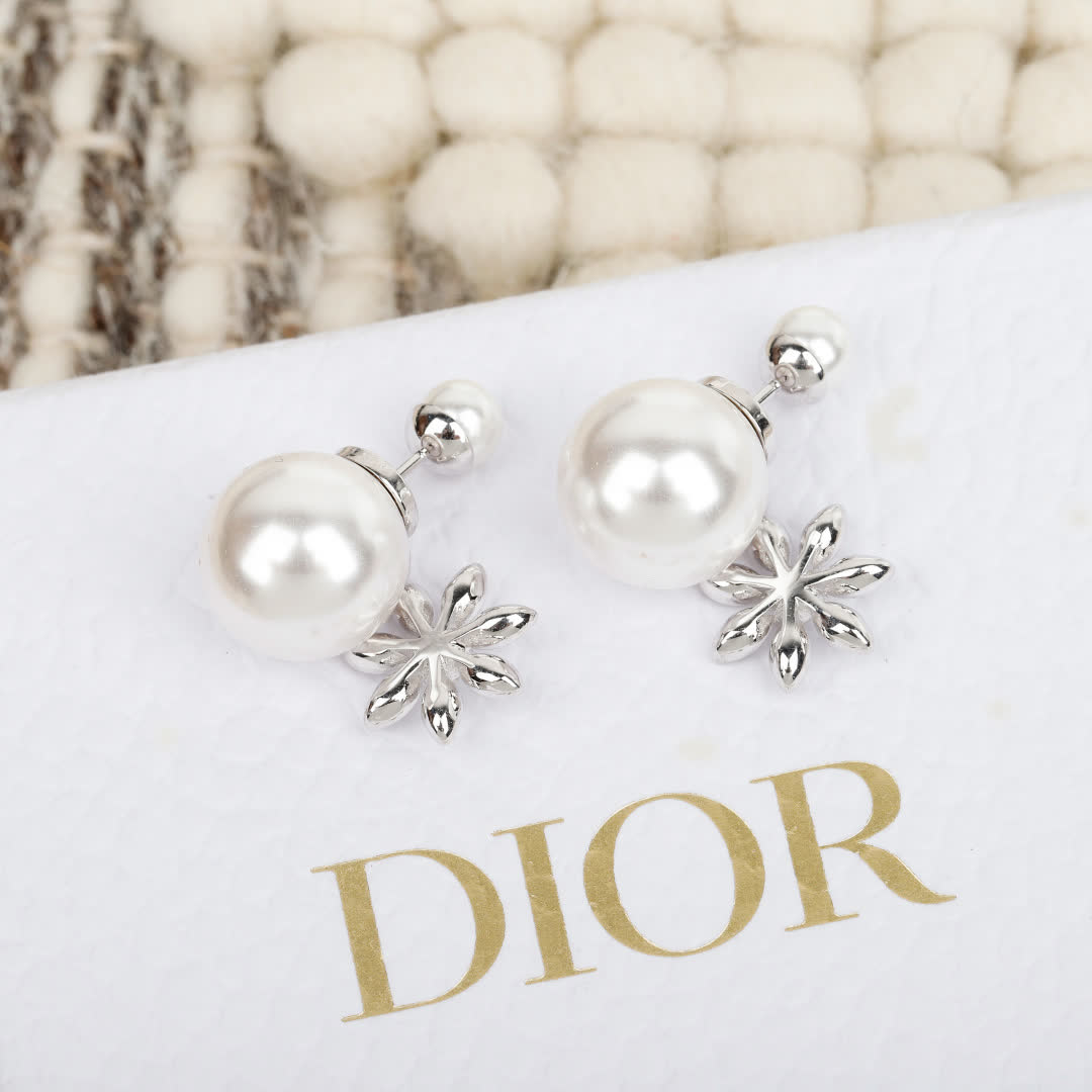 Dior Pearl and Crystal Flower Earrings