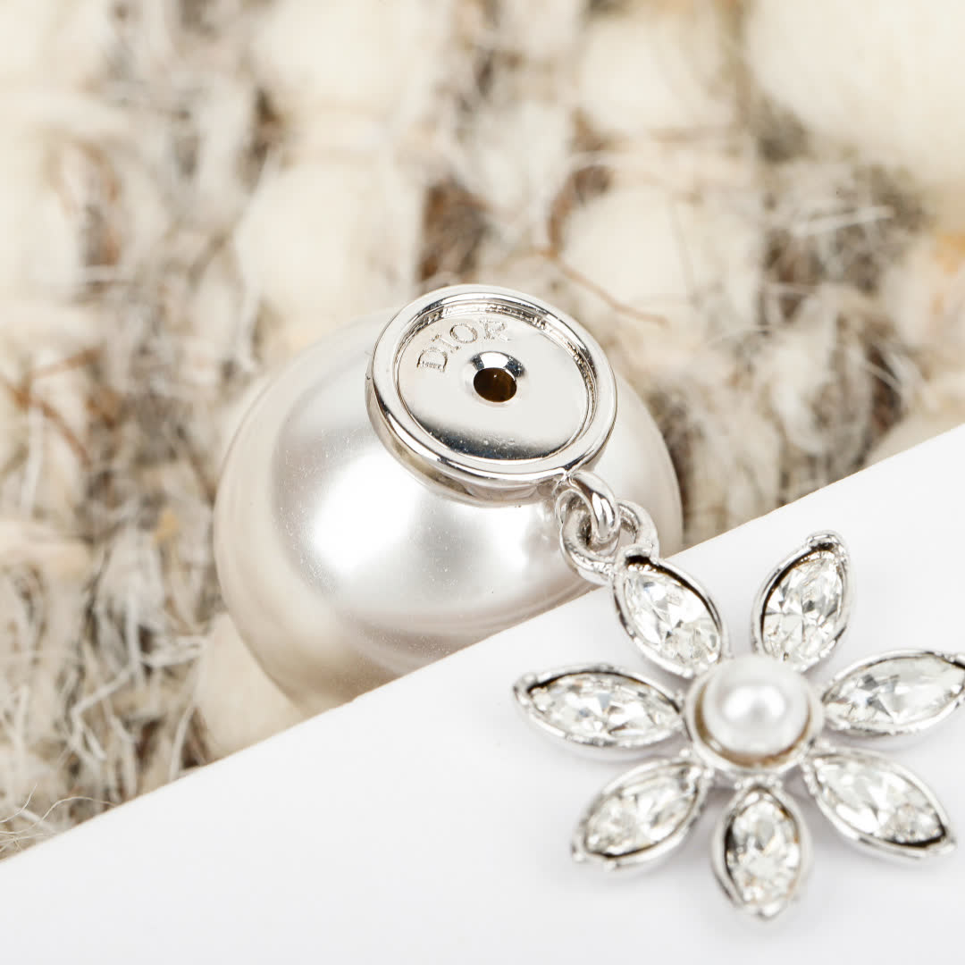 Dior Pearl and Crystal Flower Earrings