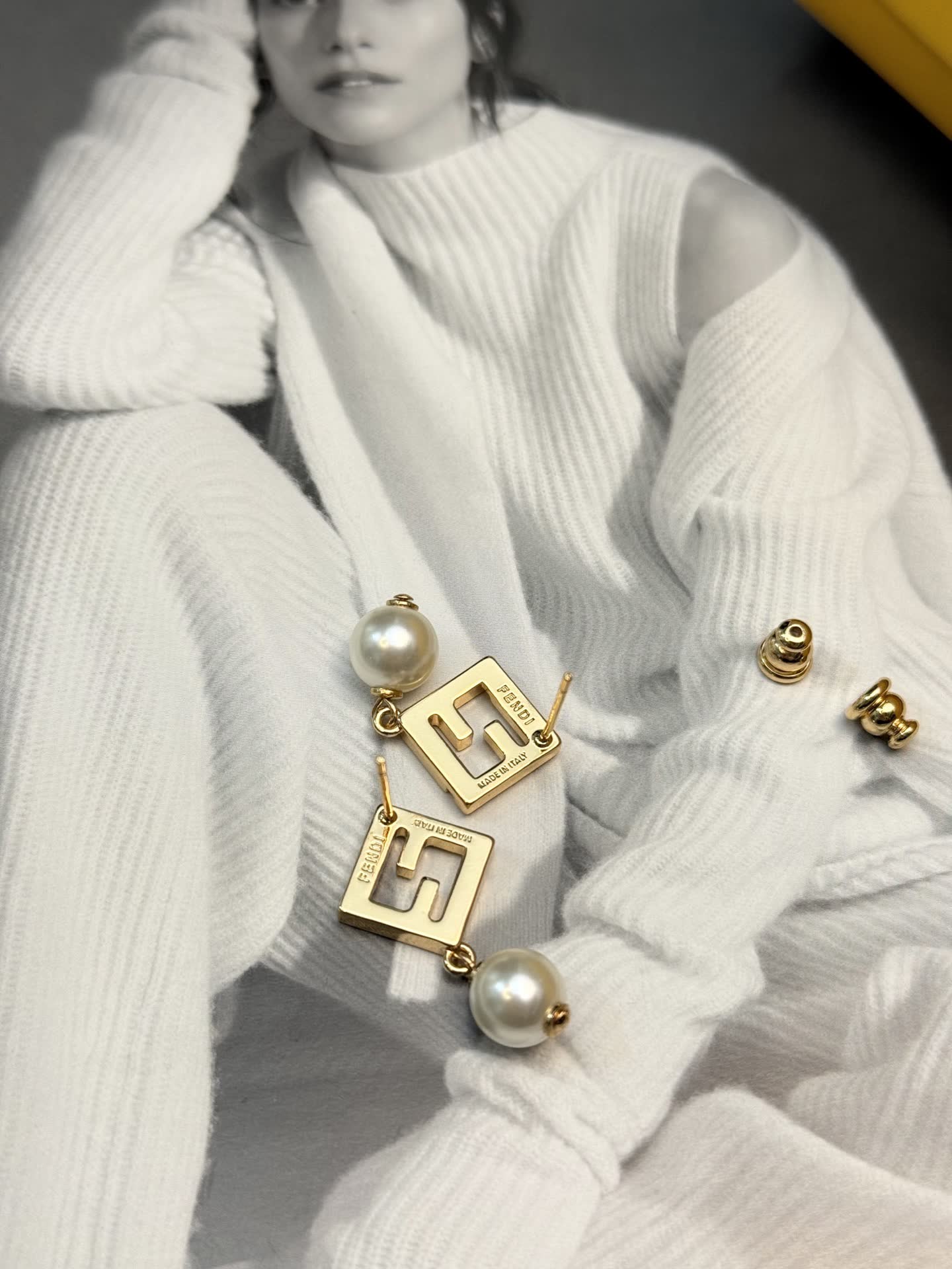 Fendi Gold-tone Crystal and Pearl Earrings