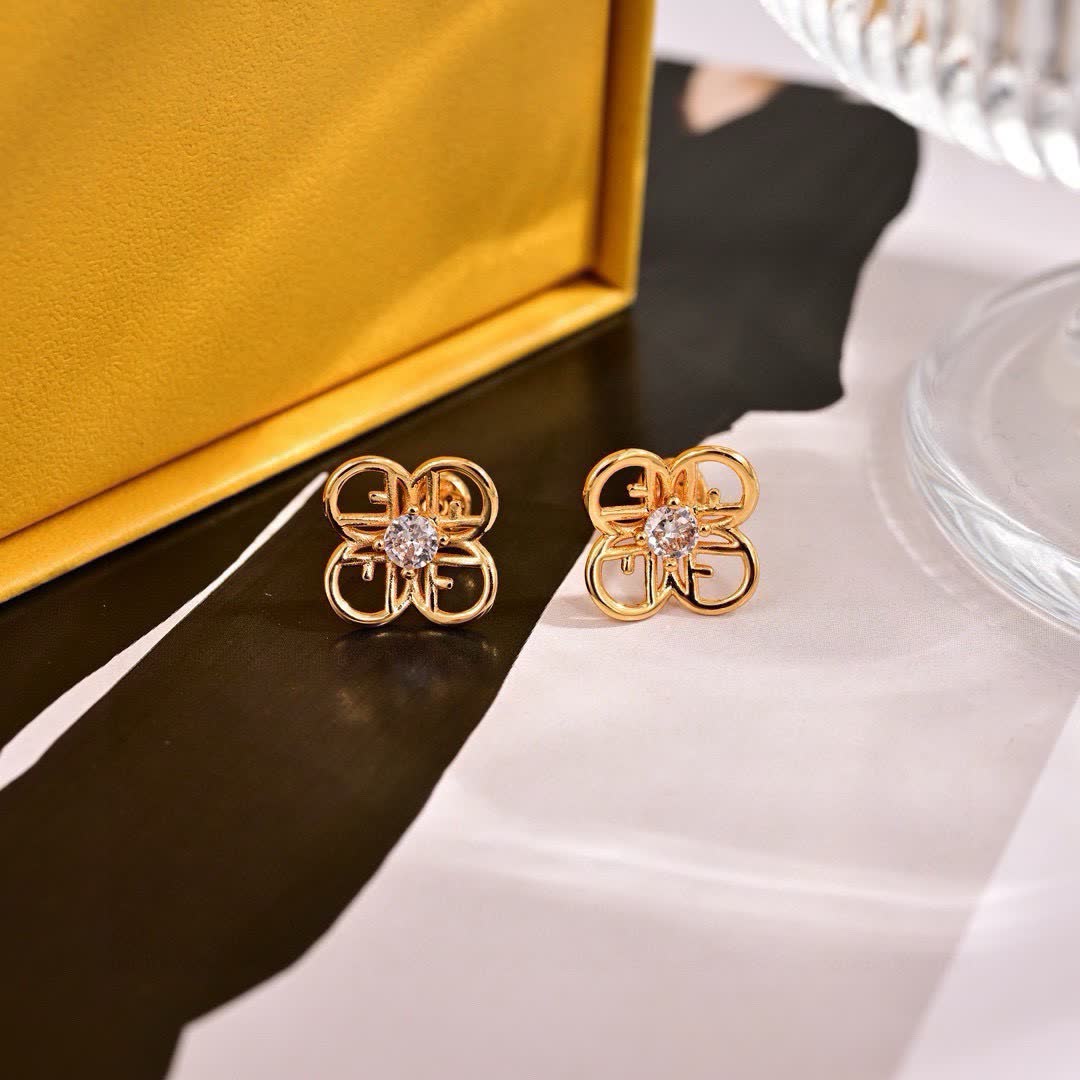 Fendi Gold-tone 'F' Stud Earrings