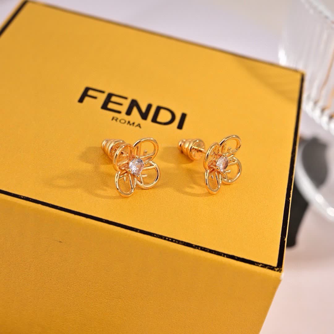 Fendi Gold-tone 'F' Stud Earrings