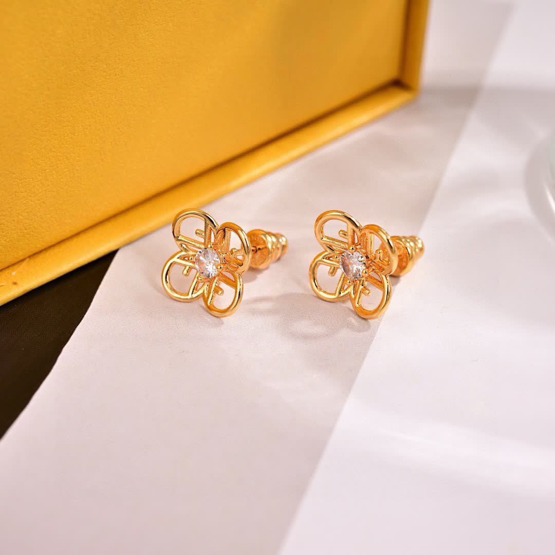 Fendi Gold-tone 'F' Stud Earrings