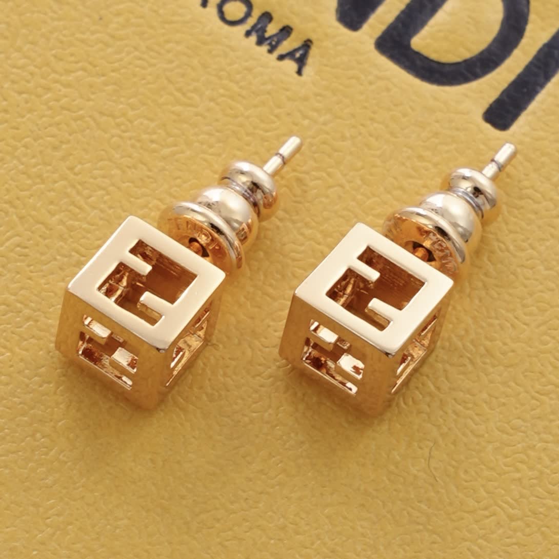 Fendi Gold Cube Stud Earrings