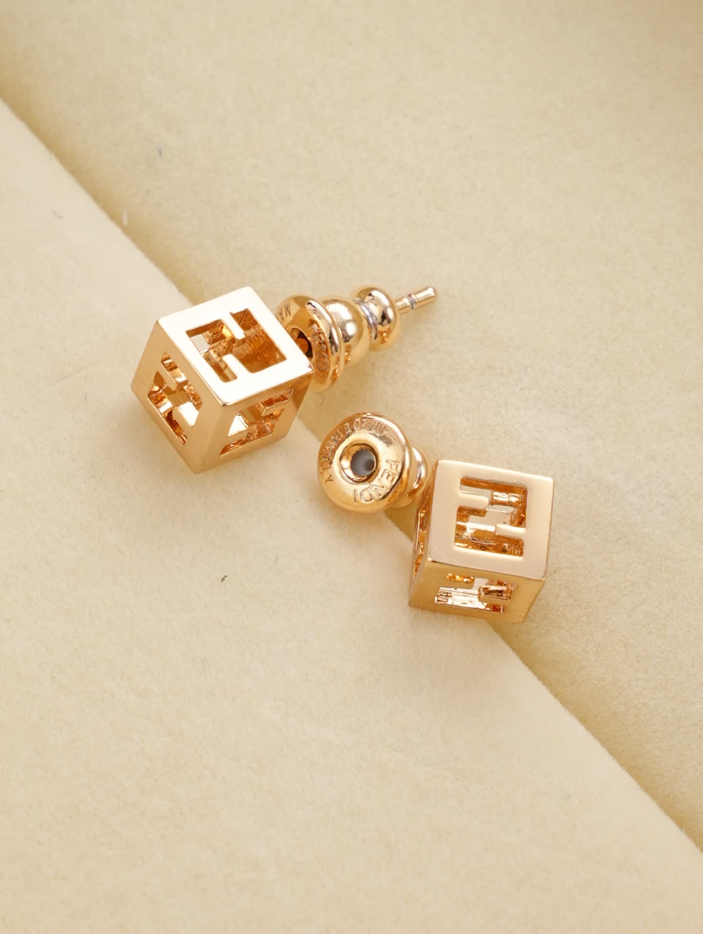 Fendi Gold Cube Stud Earrings