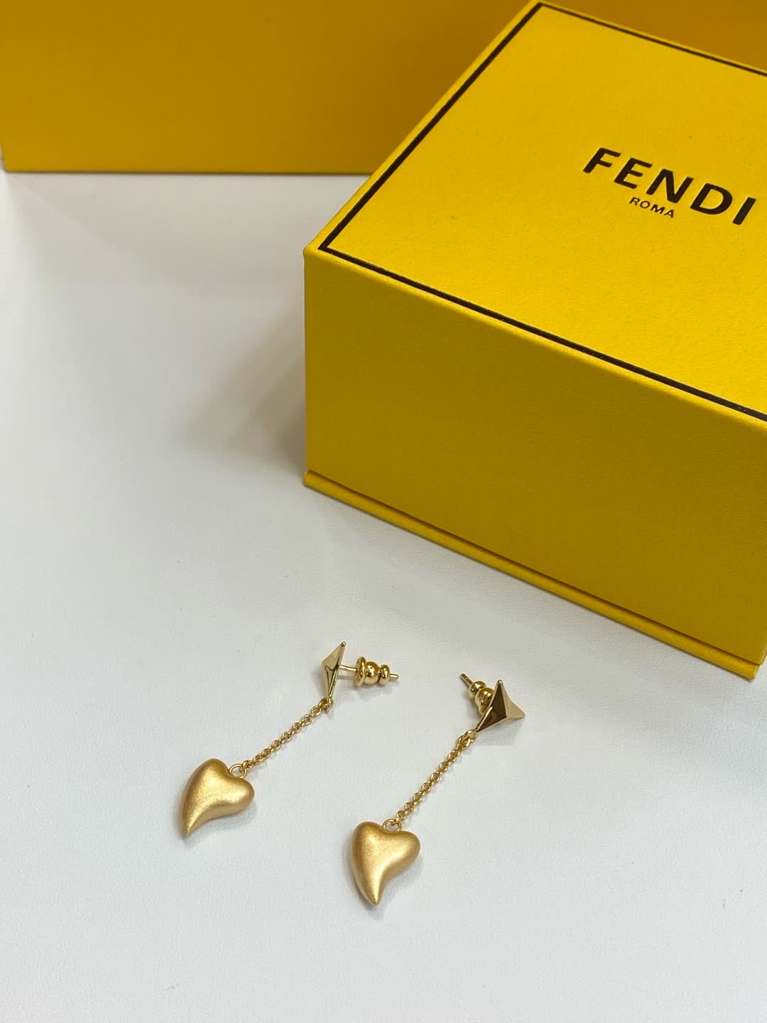 Fendi Roma Gold Heart Drop Earrings