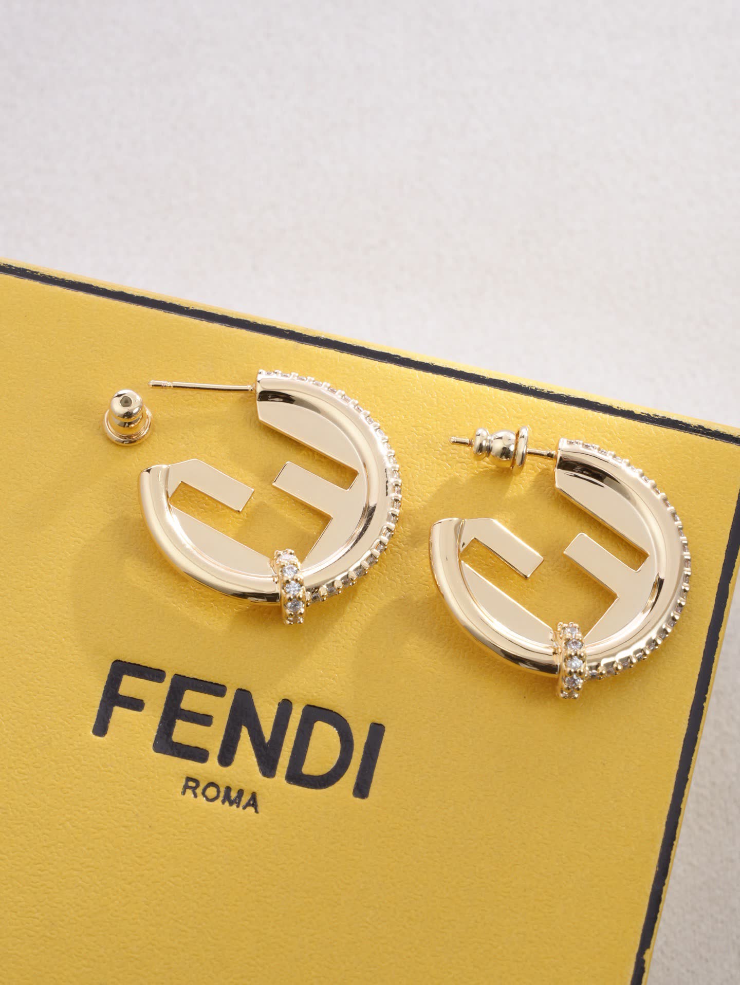 Fendi Roma Gold Tone Hoop Earrings