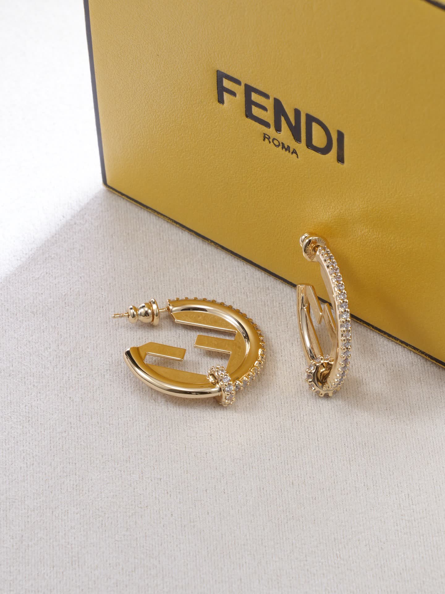 Fendi Roma Gold Tone Hoop Earrings