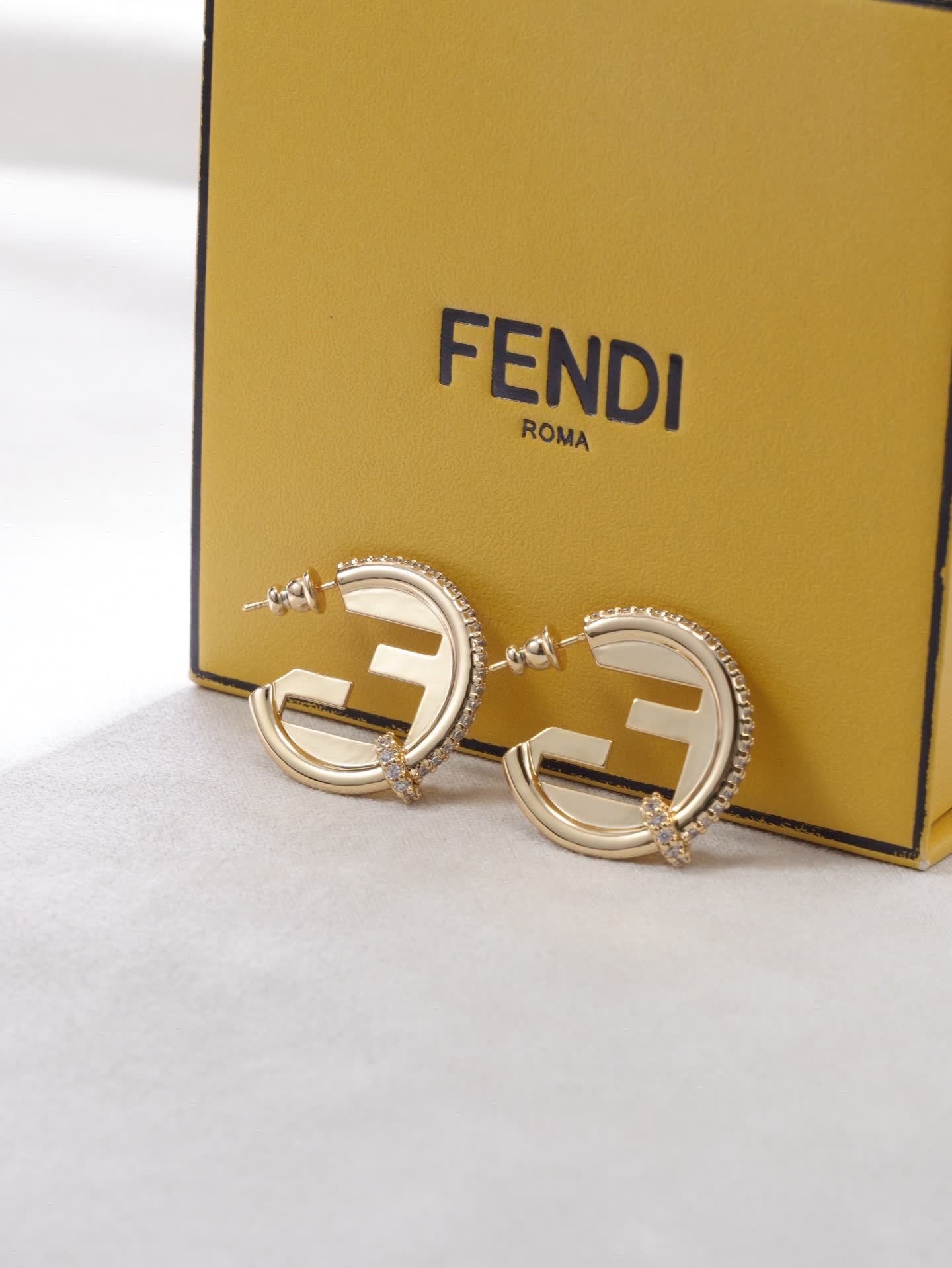 Fendi Roma Gold Tone Hoop Earrings