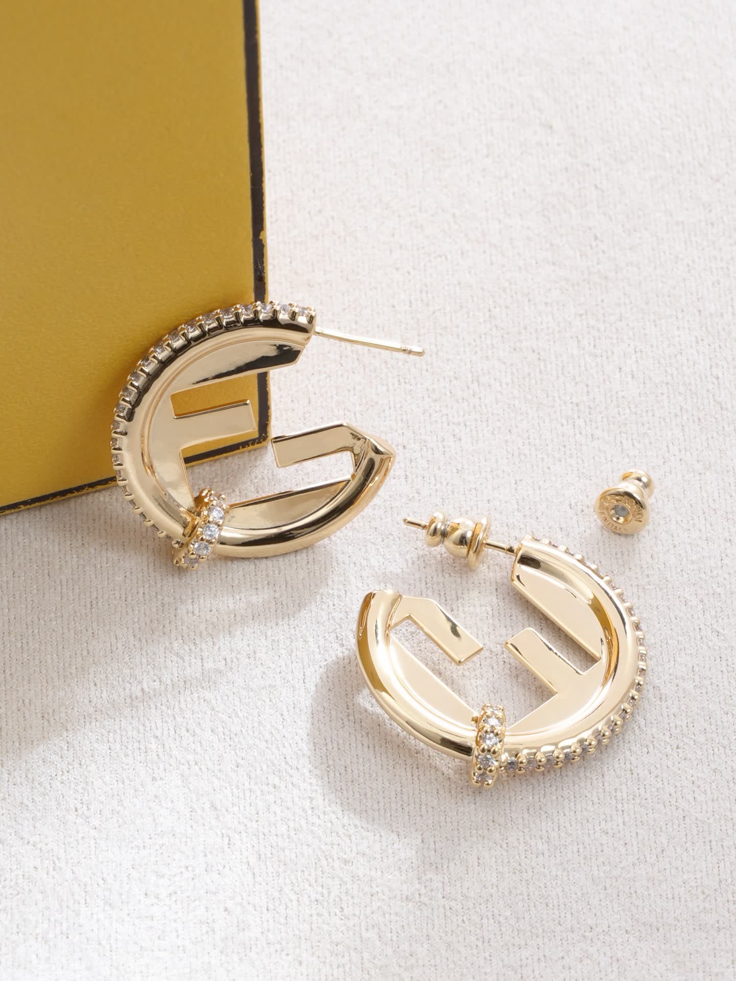 Fendi Roma Gold Tone Hoop Earrings