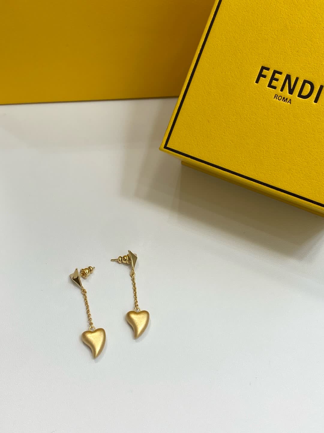 Fendi Roma Gold Heart Drop Earrings