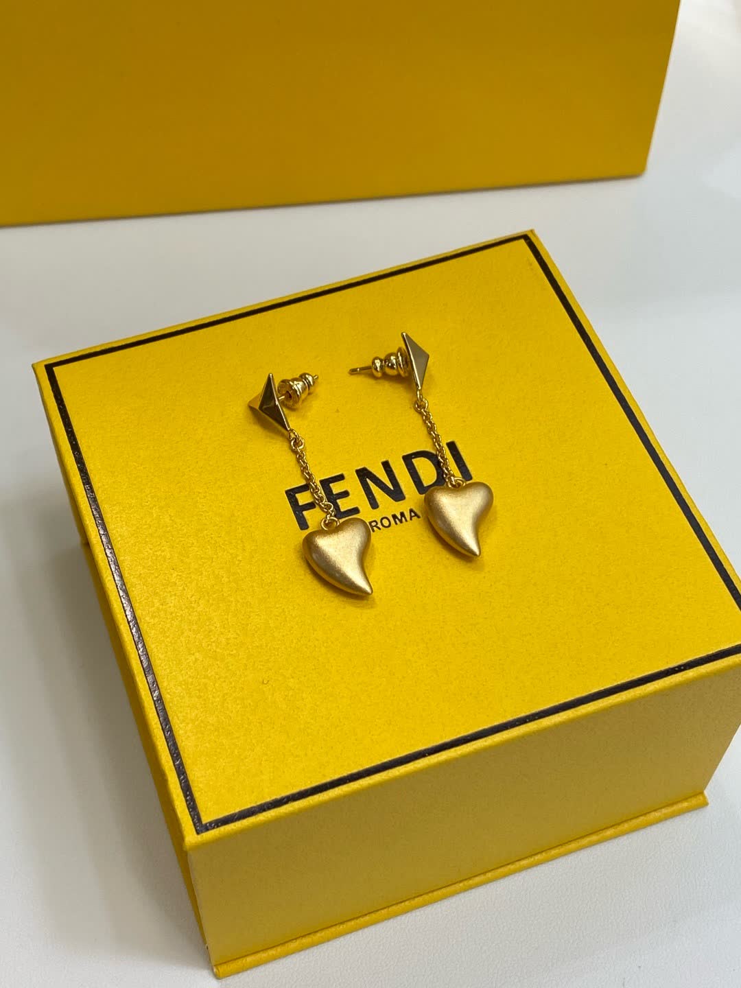 Fendi Roma Gold Heart Drop Earrings