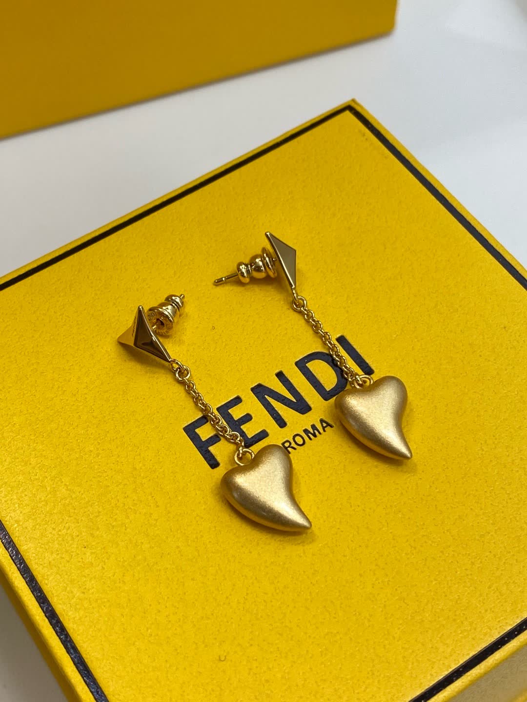 Fendi Roma Gold Heart Drop Earrings