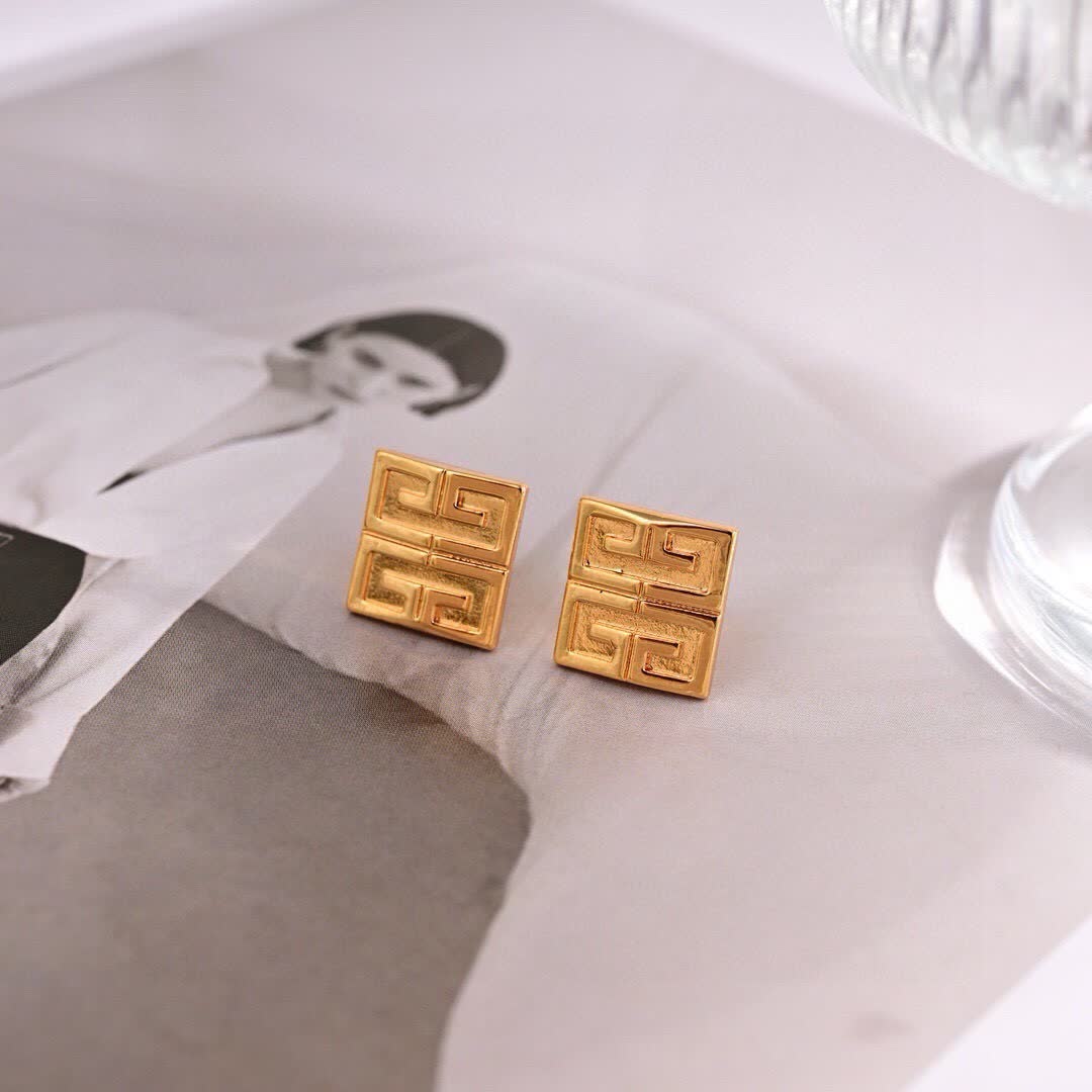 Givenchy Classic Gold Tone 4G Geometric Stud Earrings