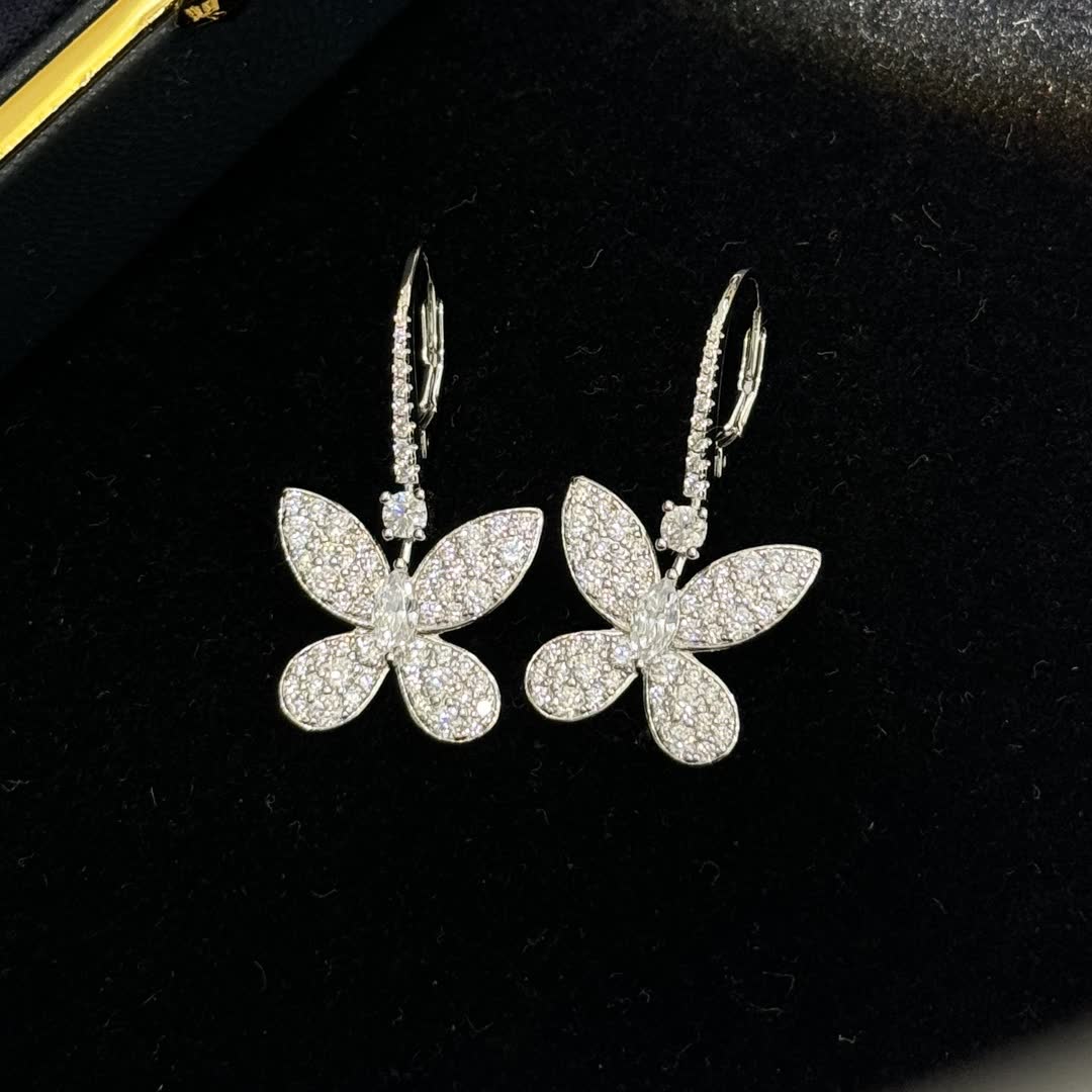 Graff Silver Flower Earrings with Diamonds