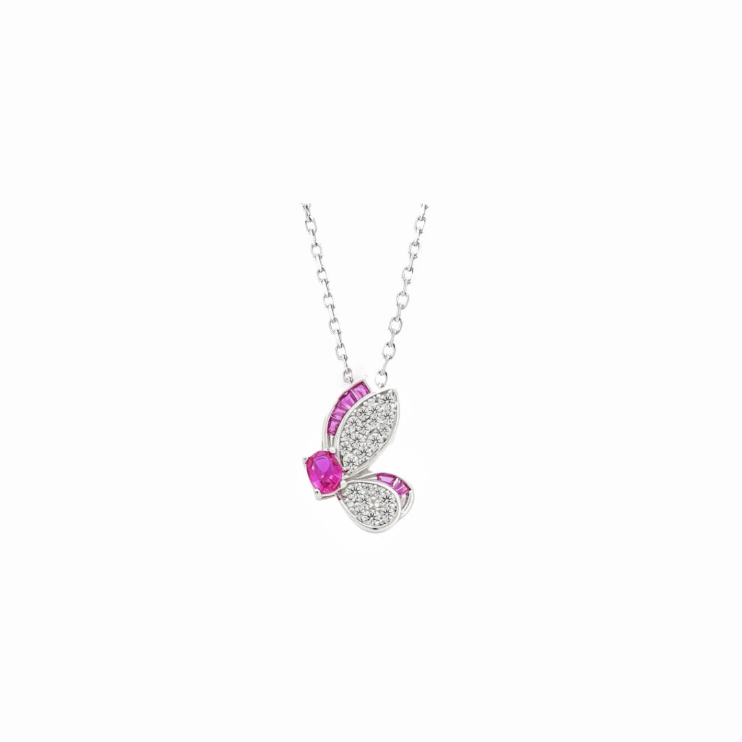 Graff S925 Silver Butterfly Pendant and Earring Set with Pink Zirconia