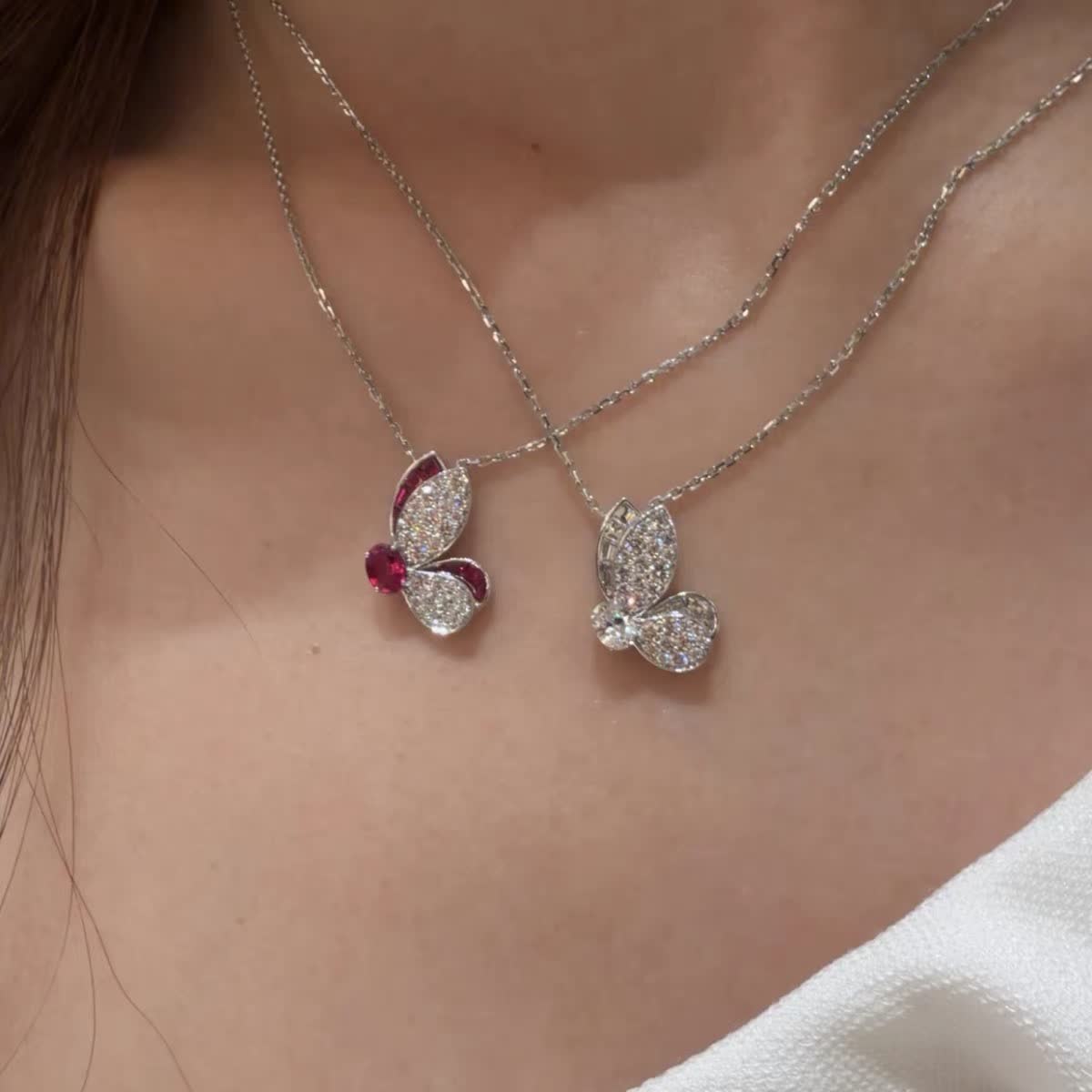 Graff S925 Silver Butterfly Pendant and Earring Set with Pink Zirconia