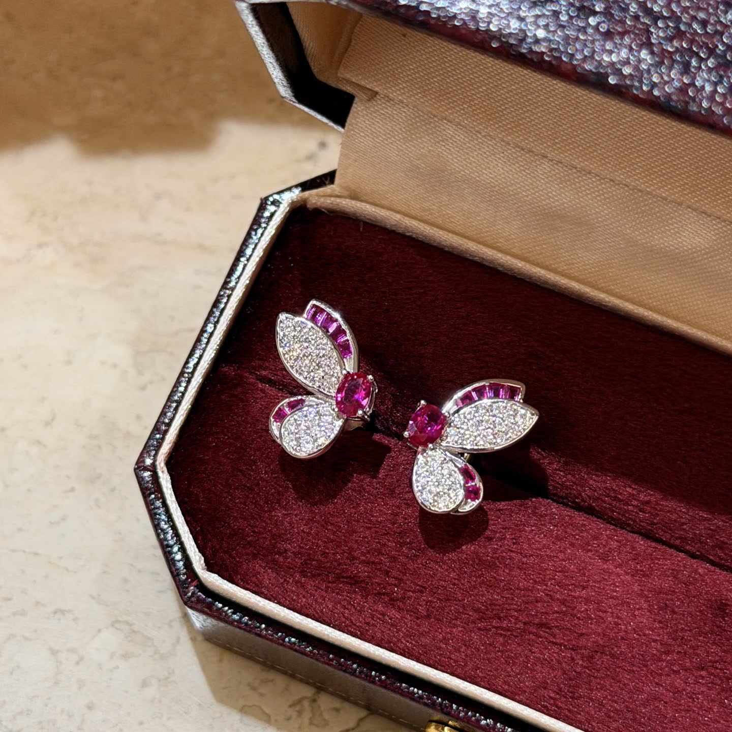 Graff S925 Silver Butterfly Pendant and Earring Set with Pink Zirconia