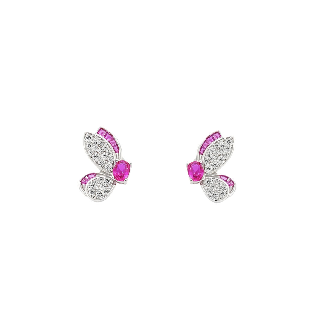 Graff S925 Silver Butterfly Pendant and Earring Set with Pink Zirconia