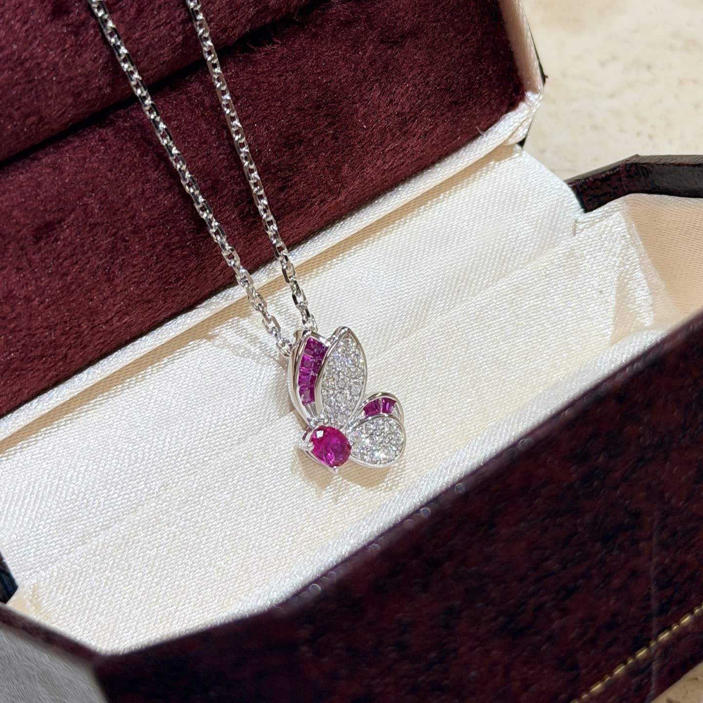 Graff S925 Silver Butterfly Pendant and Earring Set with Pink Zirconia