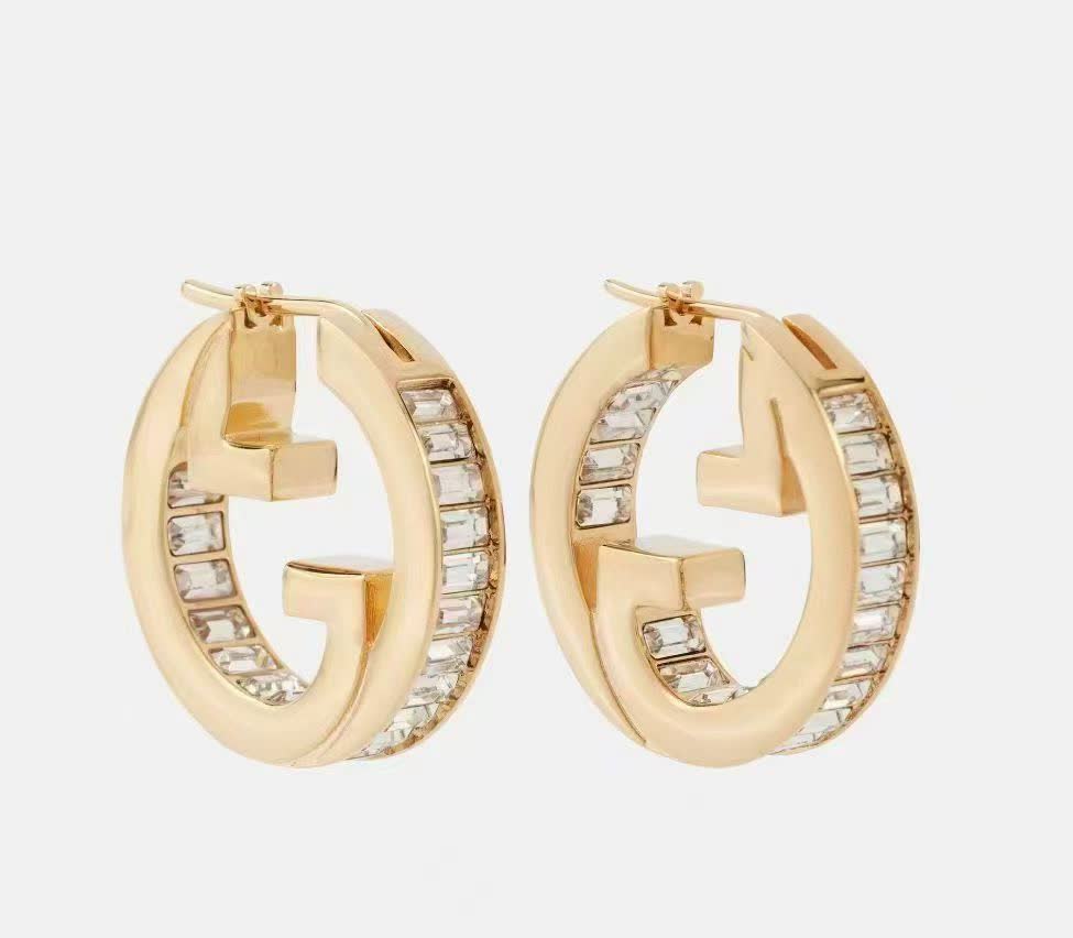 Gucci Gold Tone Crystal Hoop Earrings