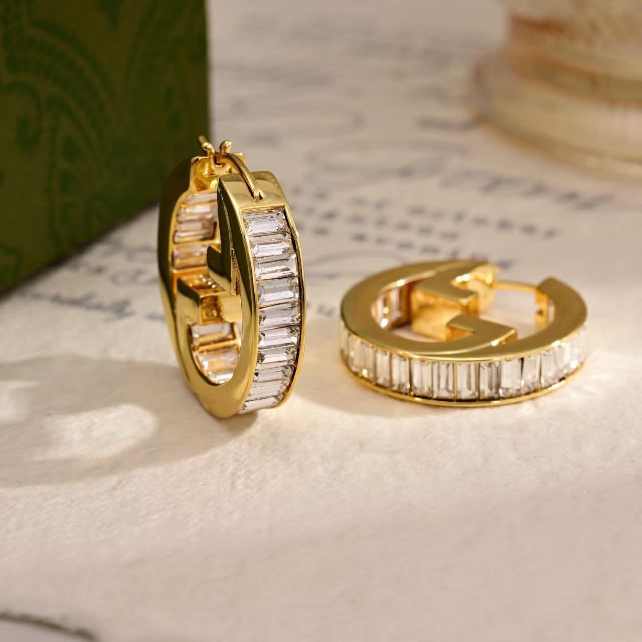 Gucci Gold Tone Crystal Hoop Earrings