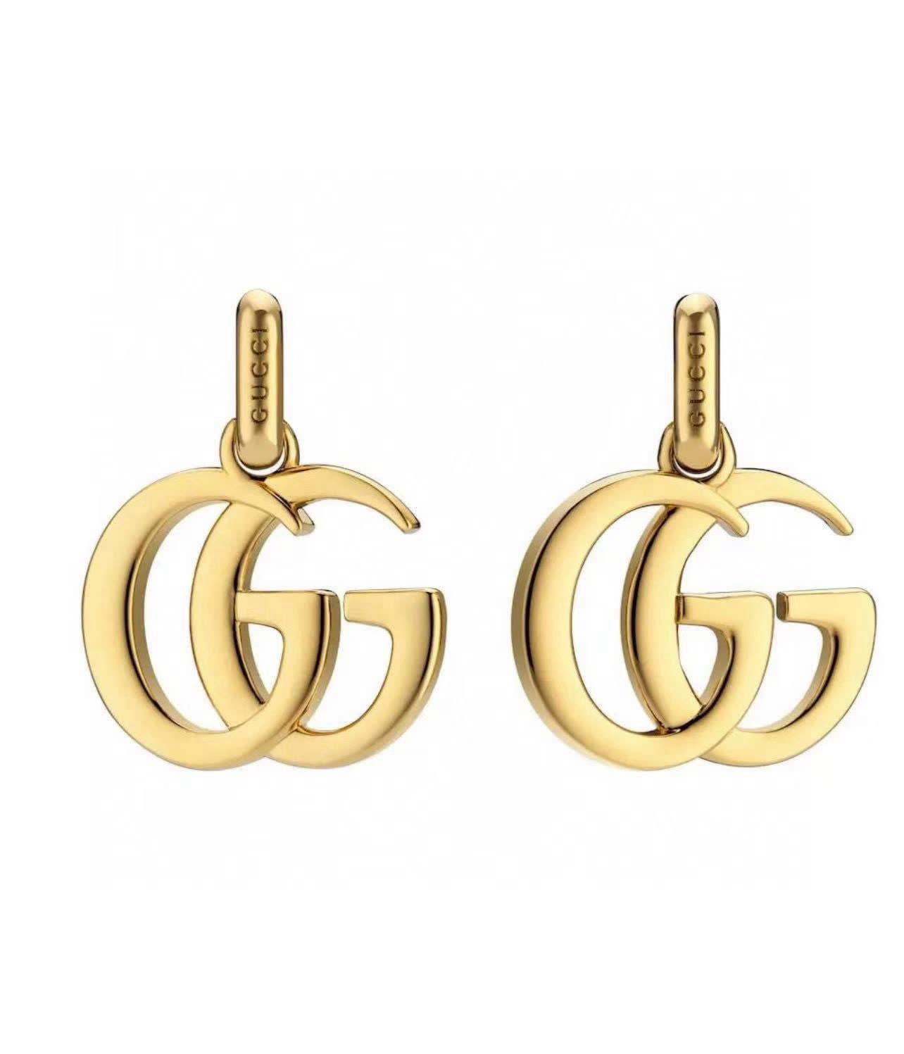 Gucci Gold Tone GG Logo Drop Earrings