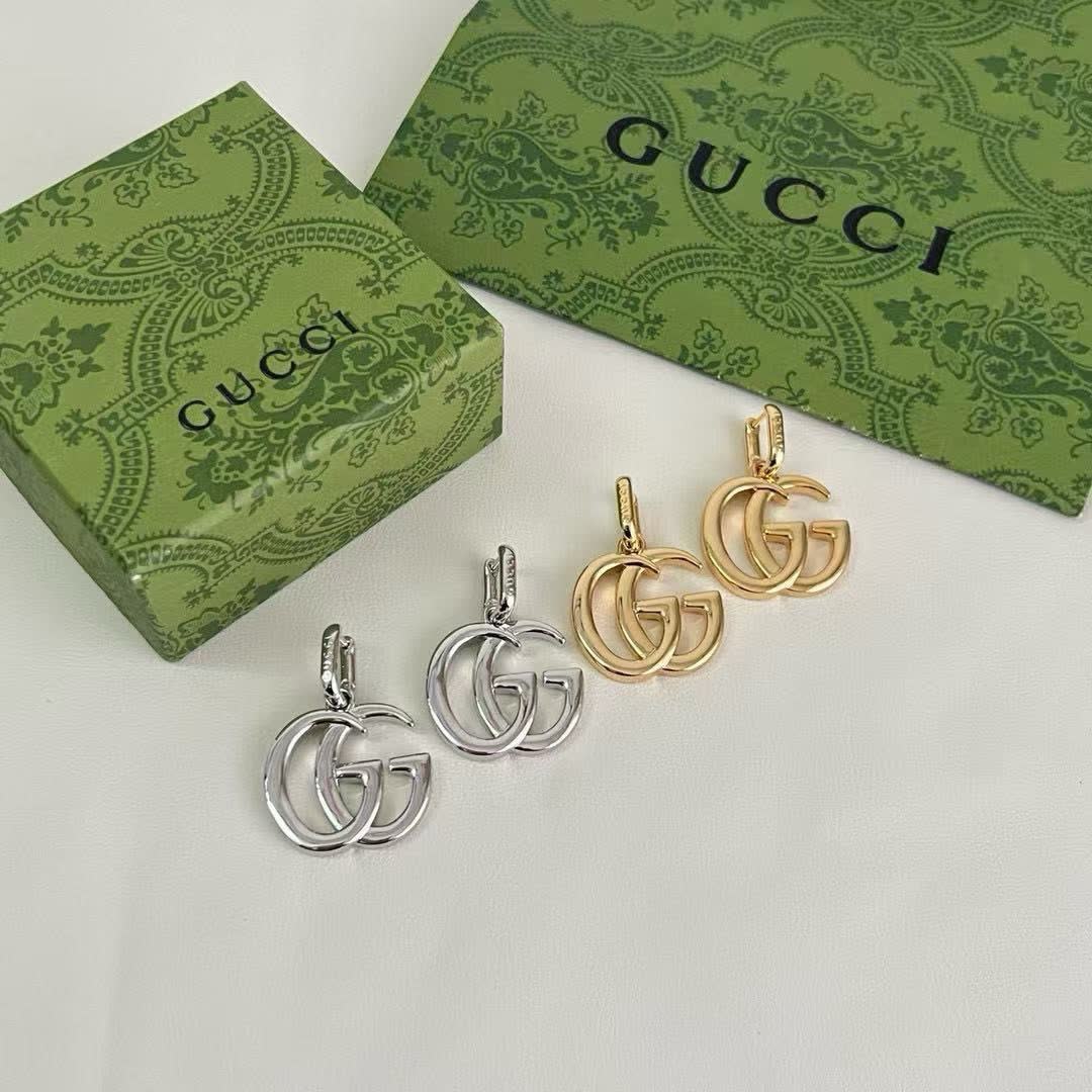 Gucci Gold Tone GG Logo Drop Earrings