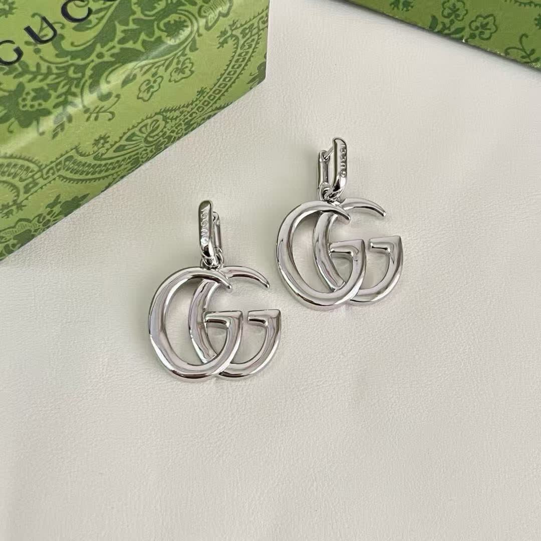 Gucci Gold Tone GG Logo Drop Earrings