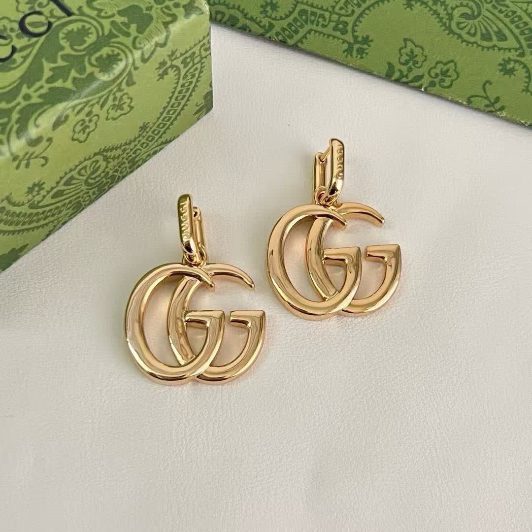 Gucci Gold Tone GG Logo Drop Earrings
