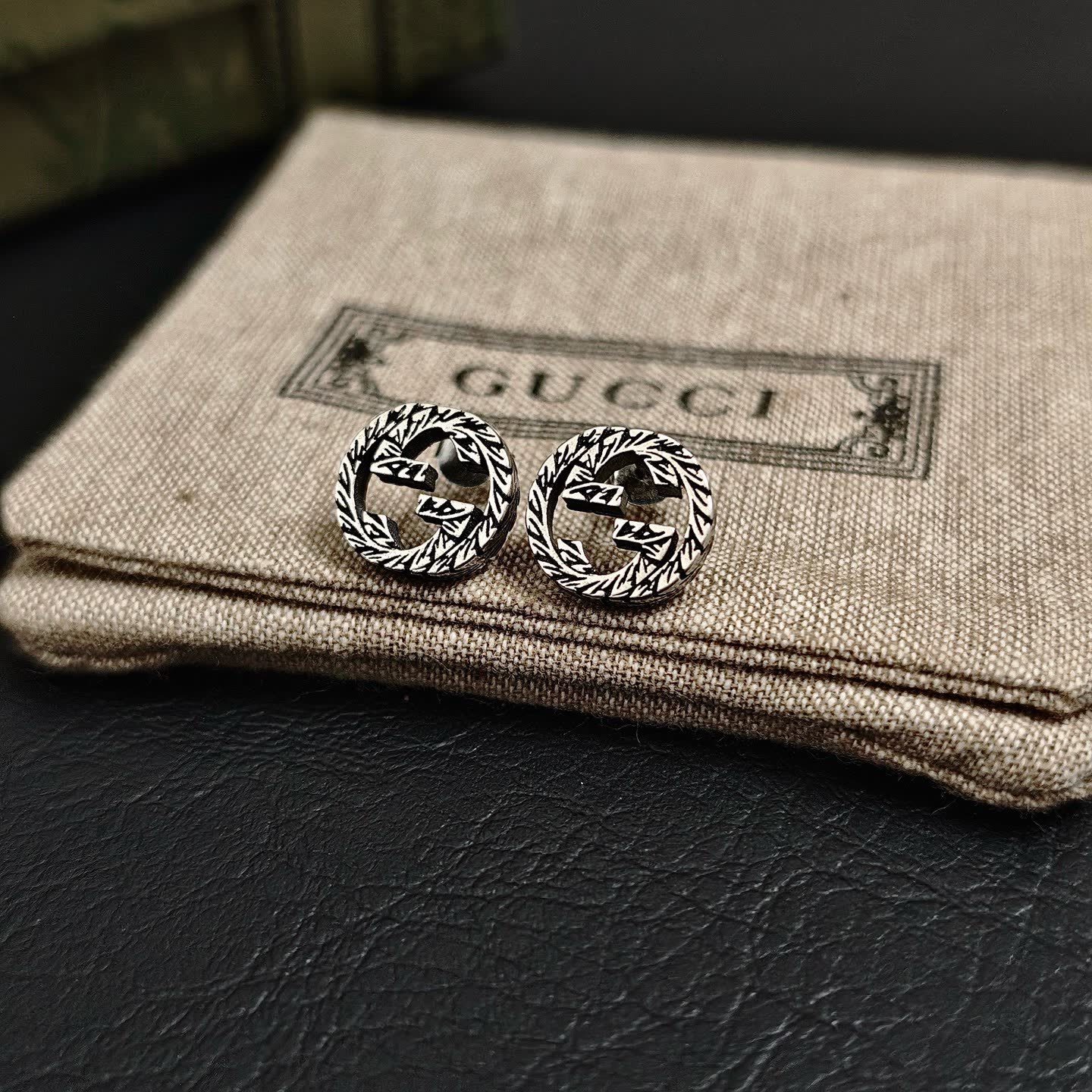 Gucci Silver 'GG' Logo Stud Earrings