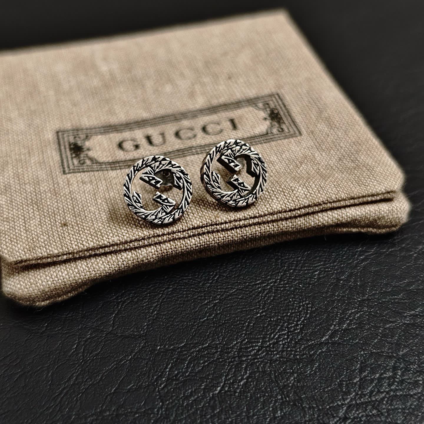 Gucci Silver 'GG' Logo Stud Earrings