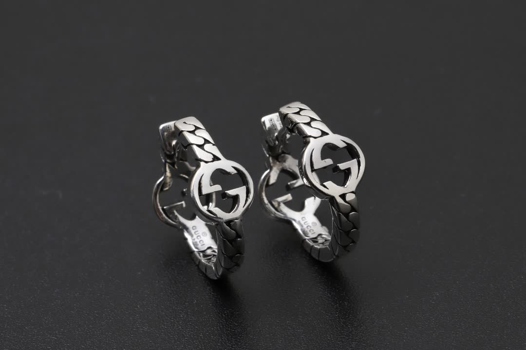 Gucci Silver Stud Earrings with Chain Detail