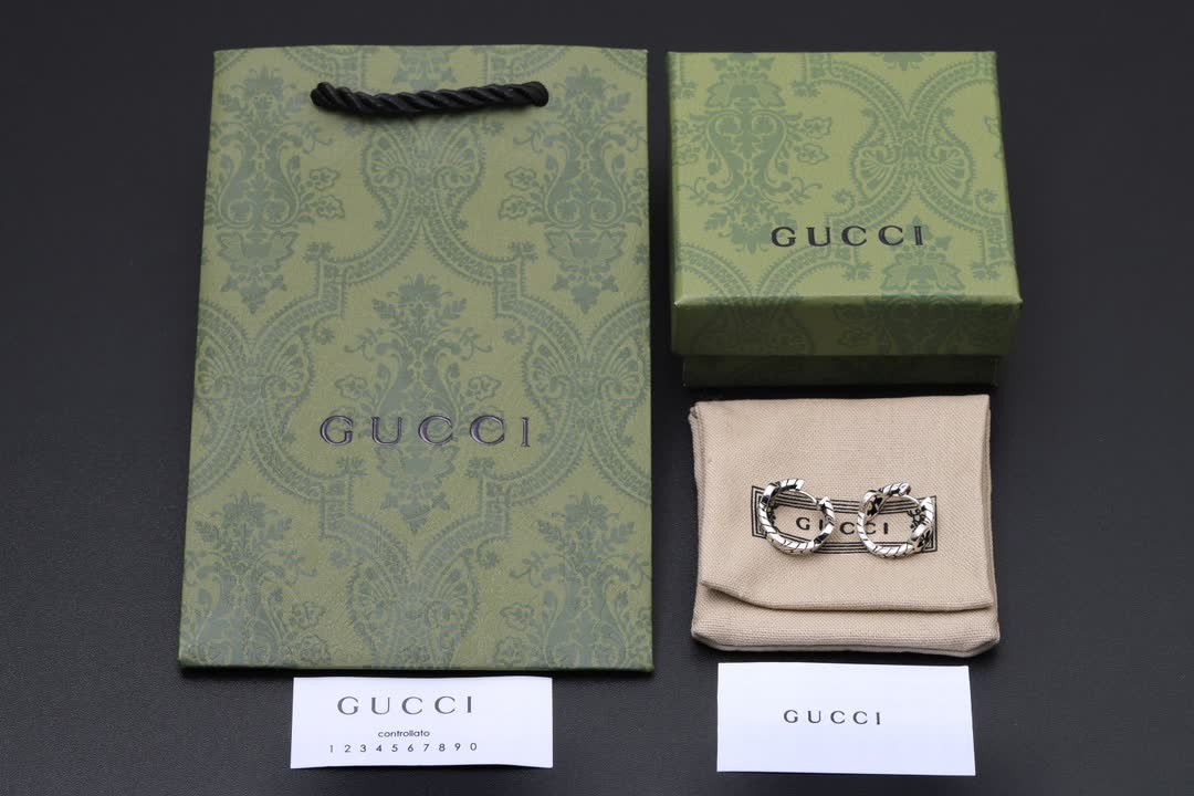 Gucci Silver Stud Earrings with Chain Detail