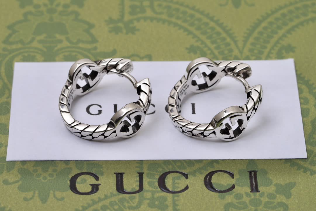 Gucci Silver Stud Earrings with Chain Detail