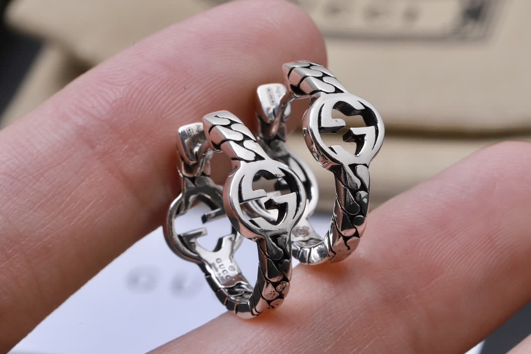 Gucci Silver Stud Earrings with Chain Detail