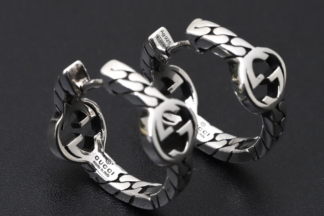 Gucci Silver Stud Earrings with Chain Detail