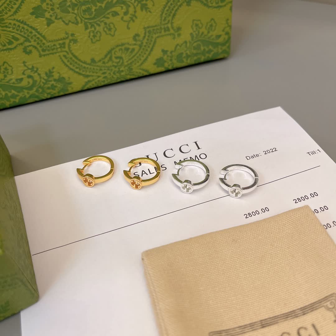 Gucci Silver Logo Bar Stud Earrings