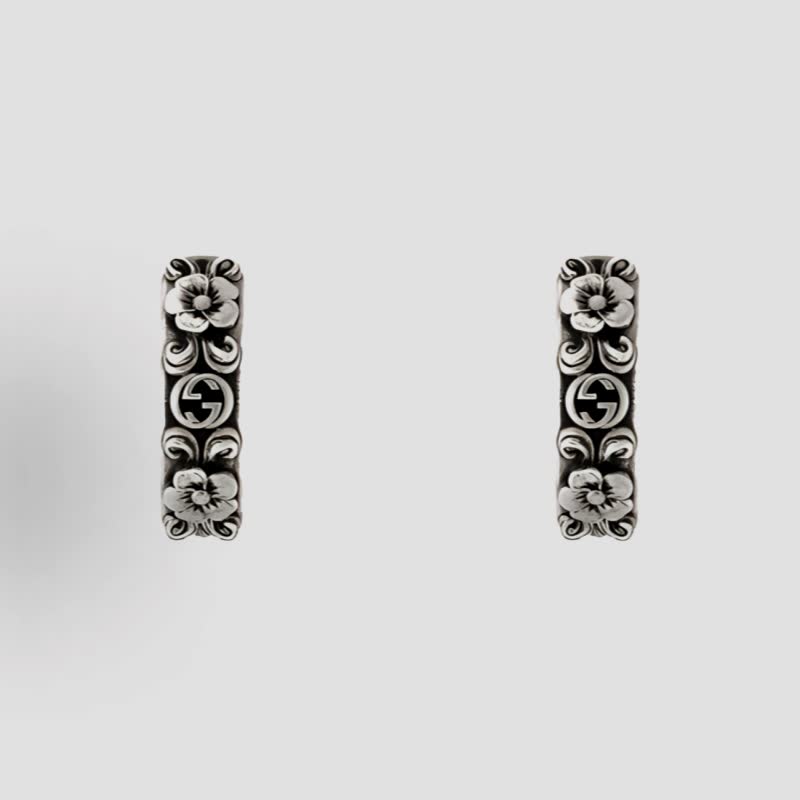 Gucci Silver Floral Hoop Earrings