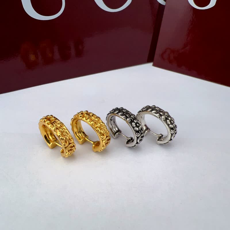 Gucci Silver Floral Hoop Earrings