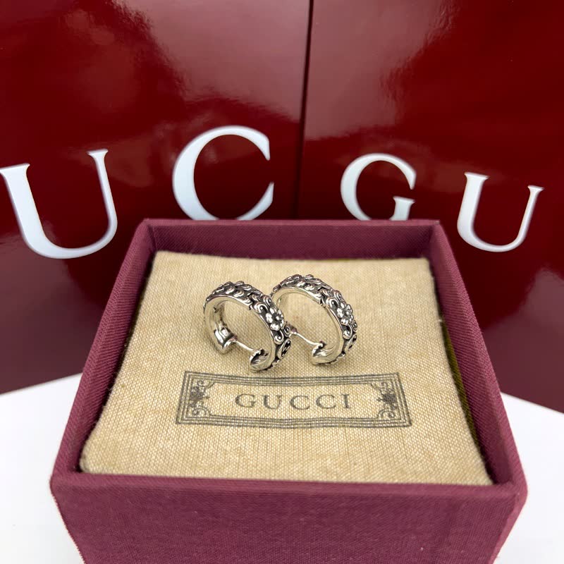 Gucci Silver Floral Hoop Earrings