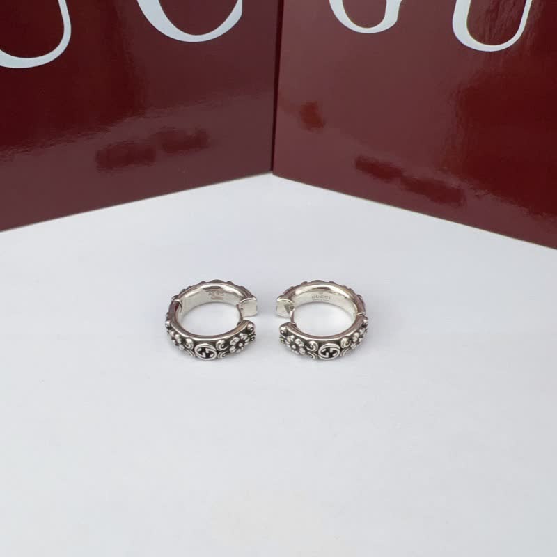 Gucci Silver Floral Hoop Earrings