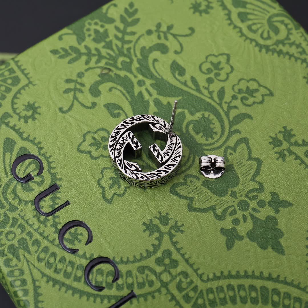 Gucci Silver 'G' Logo Diamond Stud Earrings