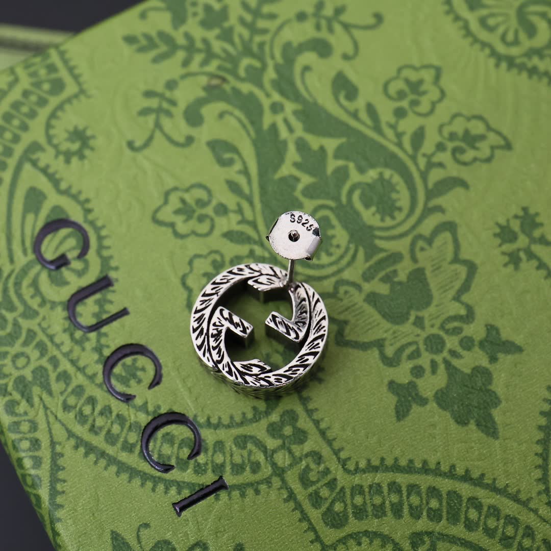 Gucci Silver 'G' Logo Diamond Stud Earrings