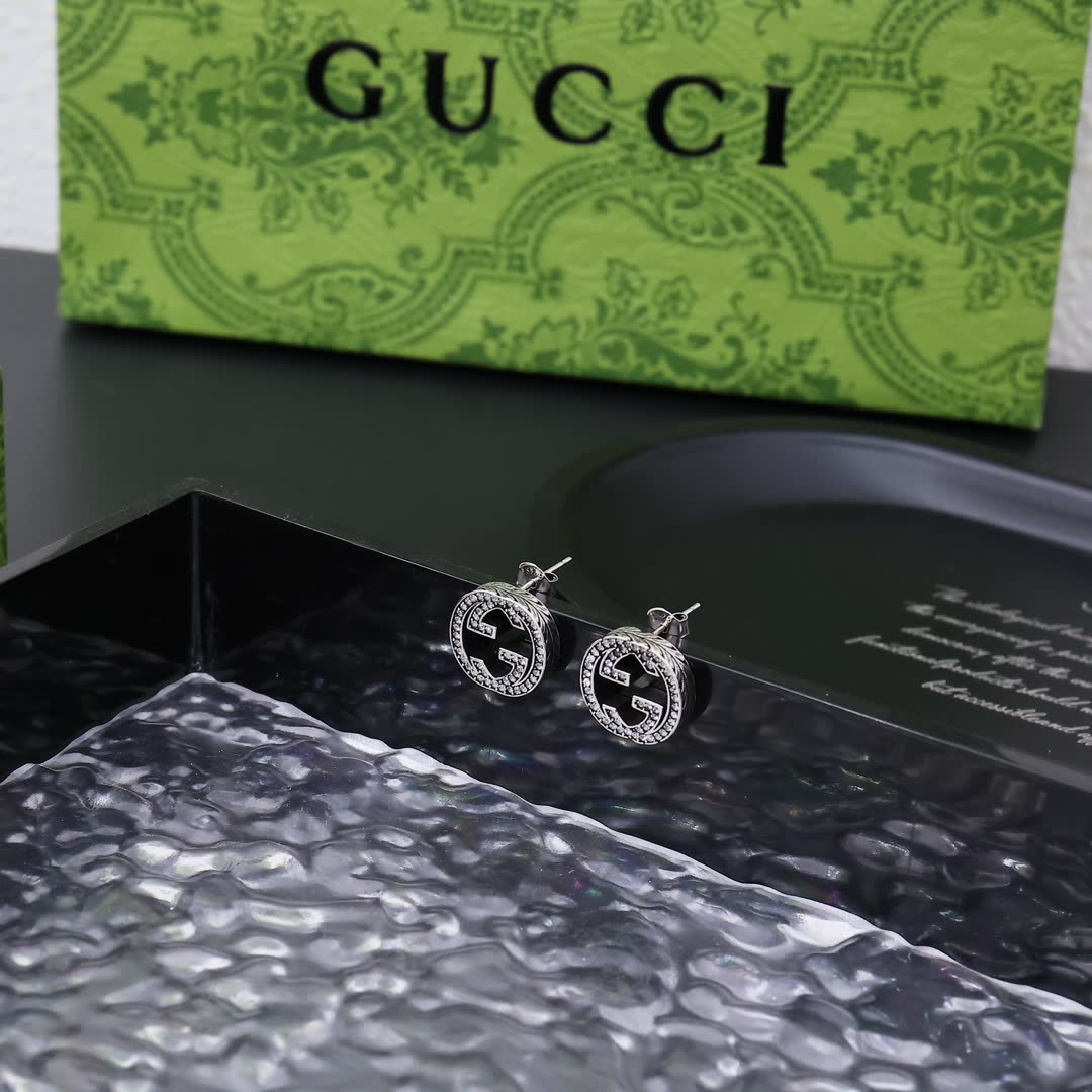 Gucci Silver 'G' Logo Diamond Stud Earrings